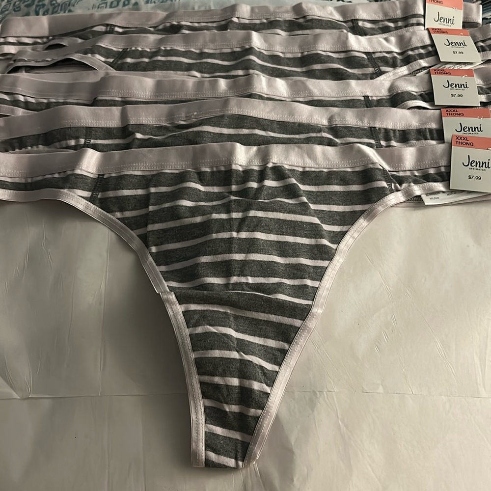 Jenni Intimates Womens Thong Bundle XXXL NWT Lot of 5pcs Simple Stripe